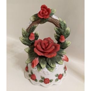 *chip Seymour Mann red roses flower porcelain bell antique vintage musical bell
